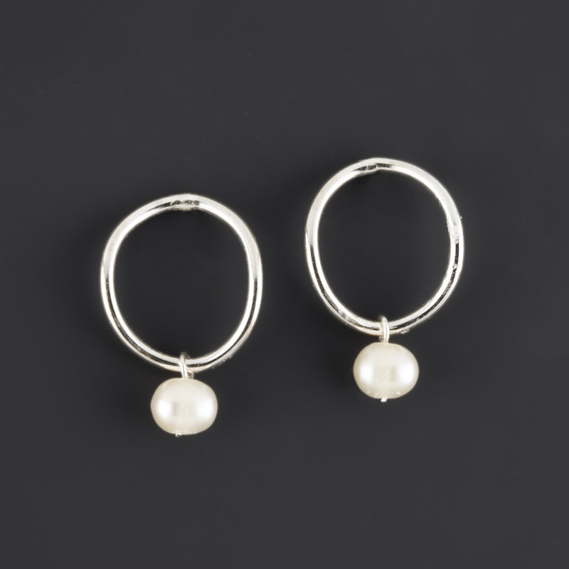sterling silver and pearl hoop drop earrings