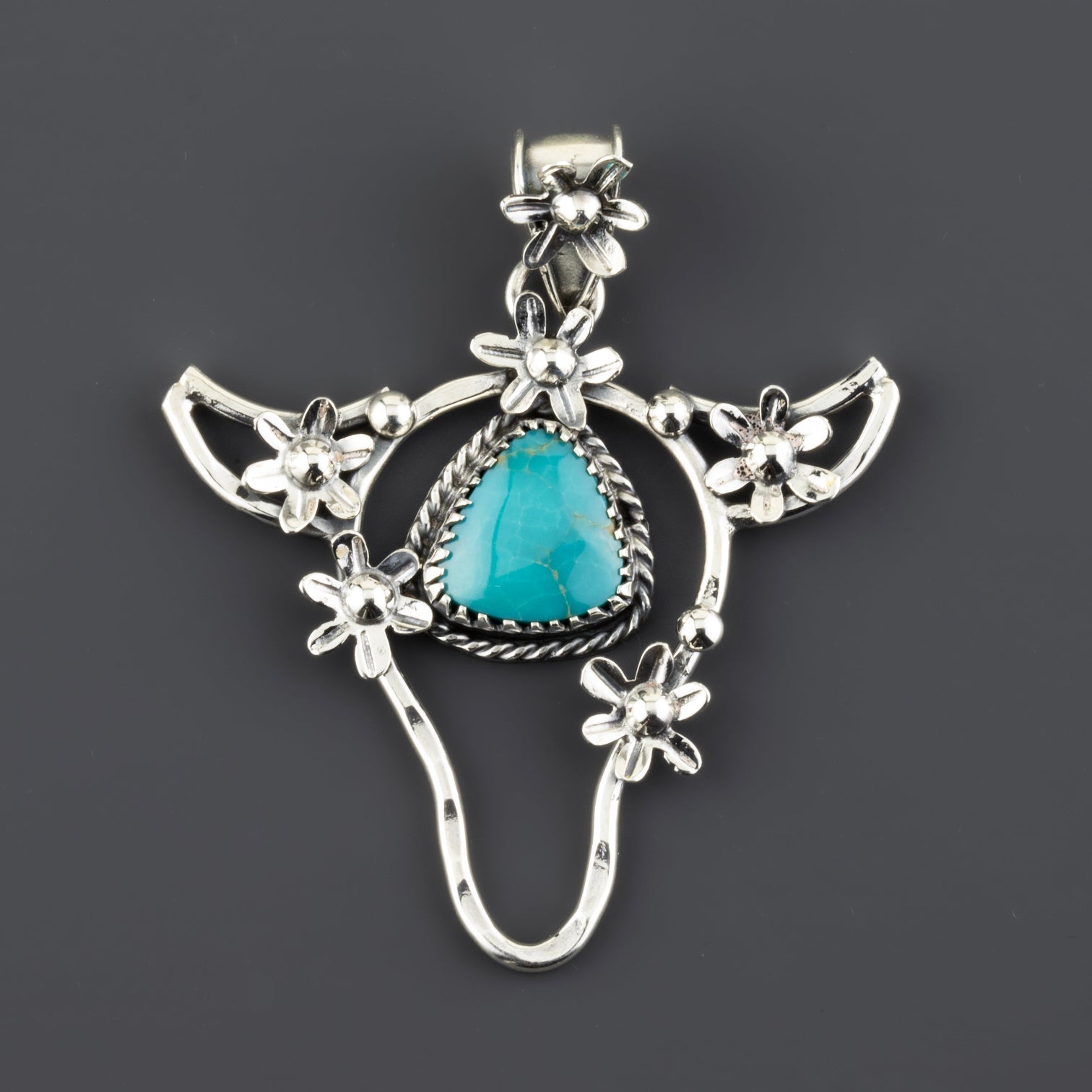 sterling silver and turquoise bull pendant