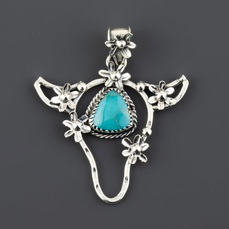 sterling silver and turquoise bull pendant