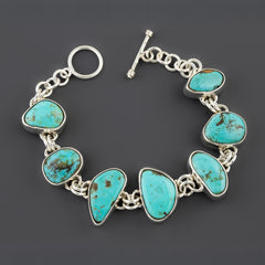 Genuine Turquoise Sterling Silver Link Bracelet - Reveka Rose