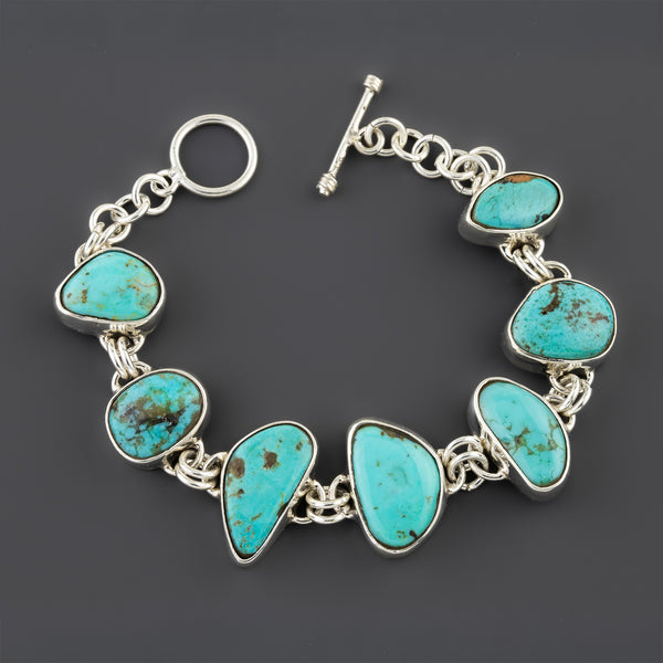 Genuine Turquoise Sterling Silver Link Bracelet - Reveka Rose