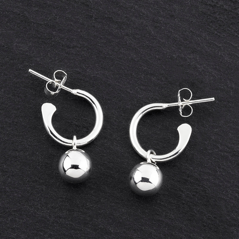 sterling silver ball charm hoop earrings