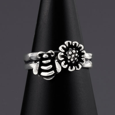 sterling silver bee and sunflower ring