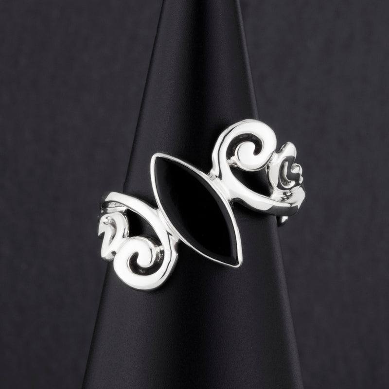 sterling silver black onyx scroll ring