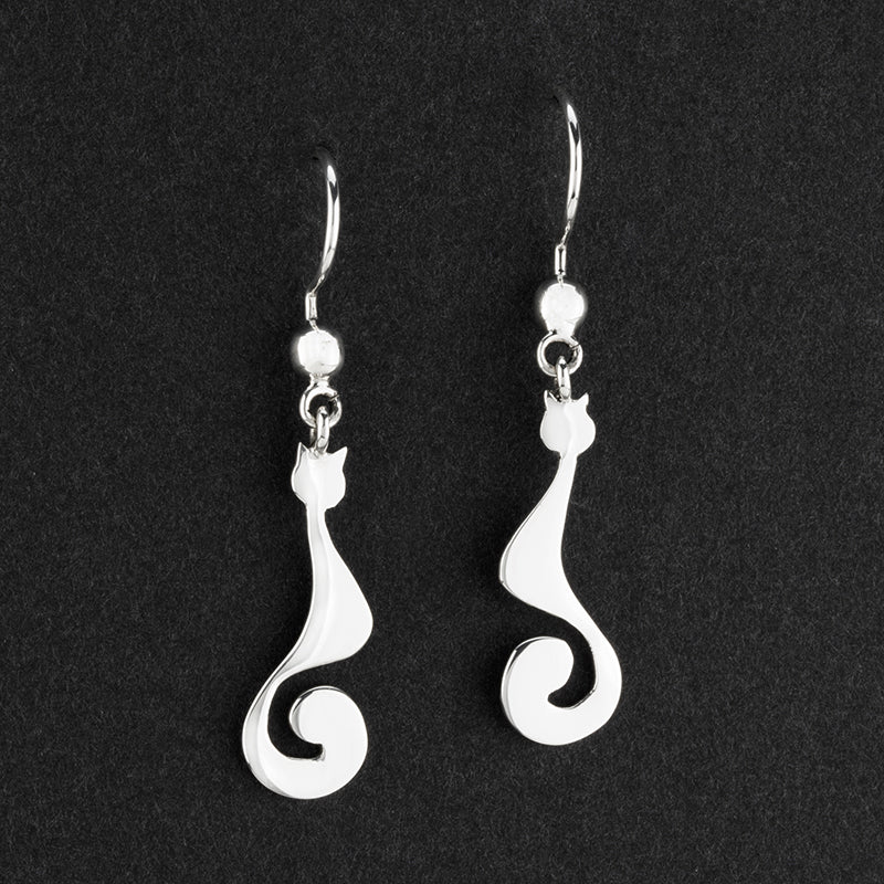 sterling silver cat dangle earrings