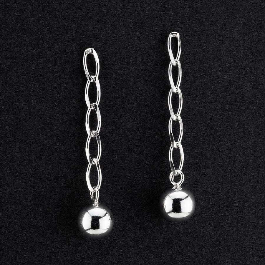 sterling silver chain ball dangle earrings