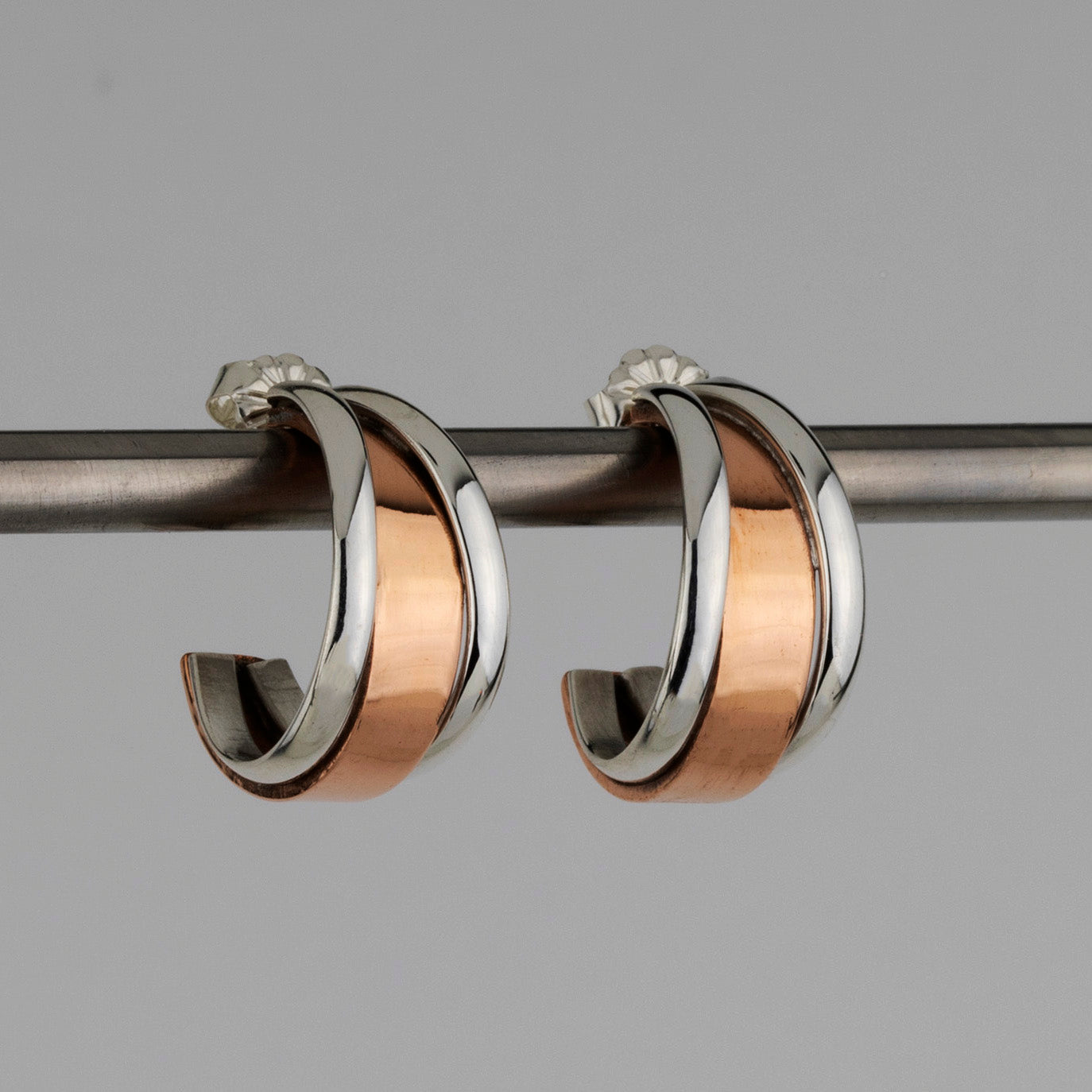 sterling silver and copper rimmed hoop earrings