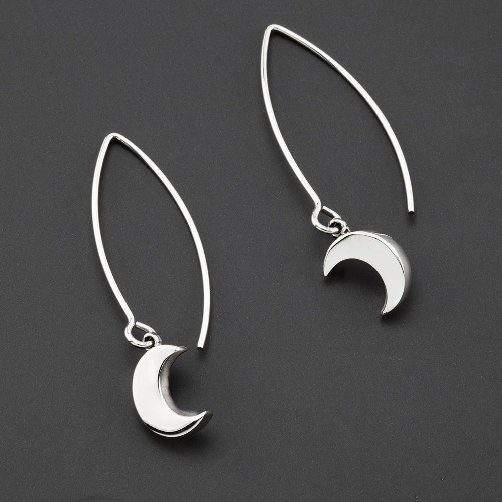 sterling silver crescent moon drop earrings