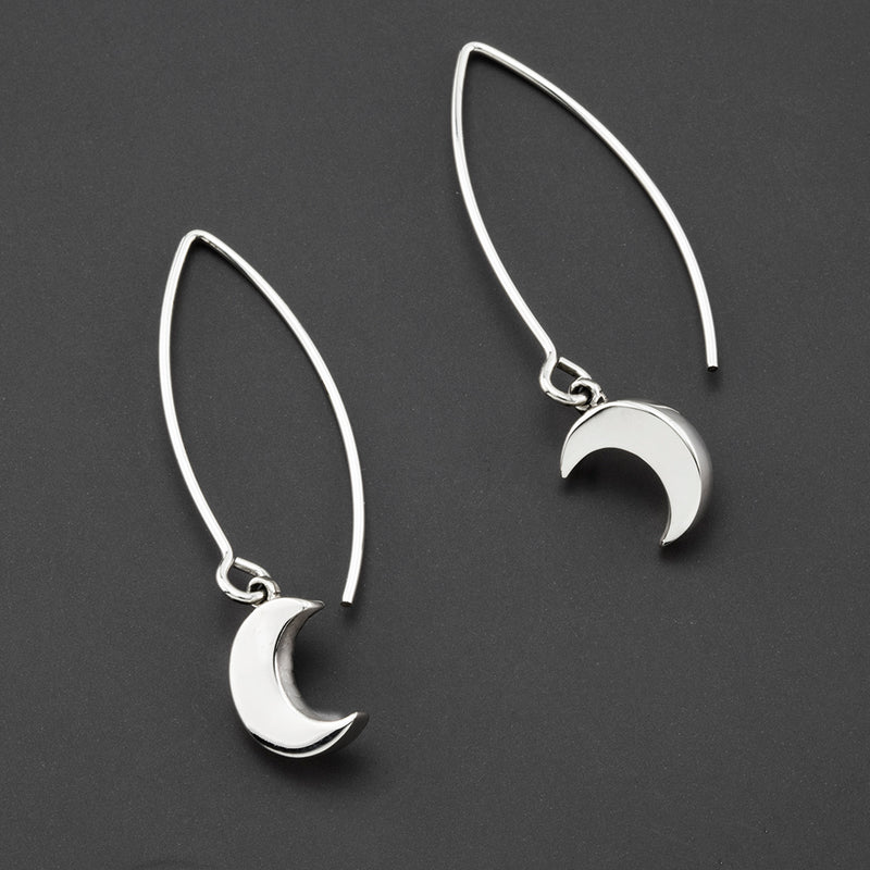 sterling silver crescent moon drop earrings