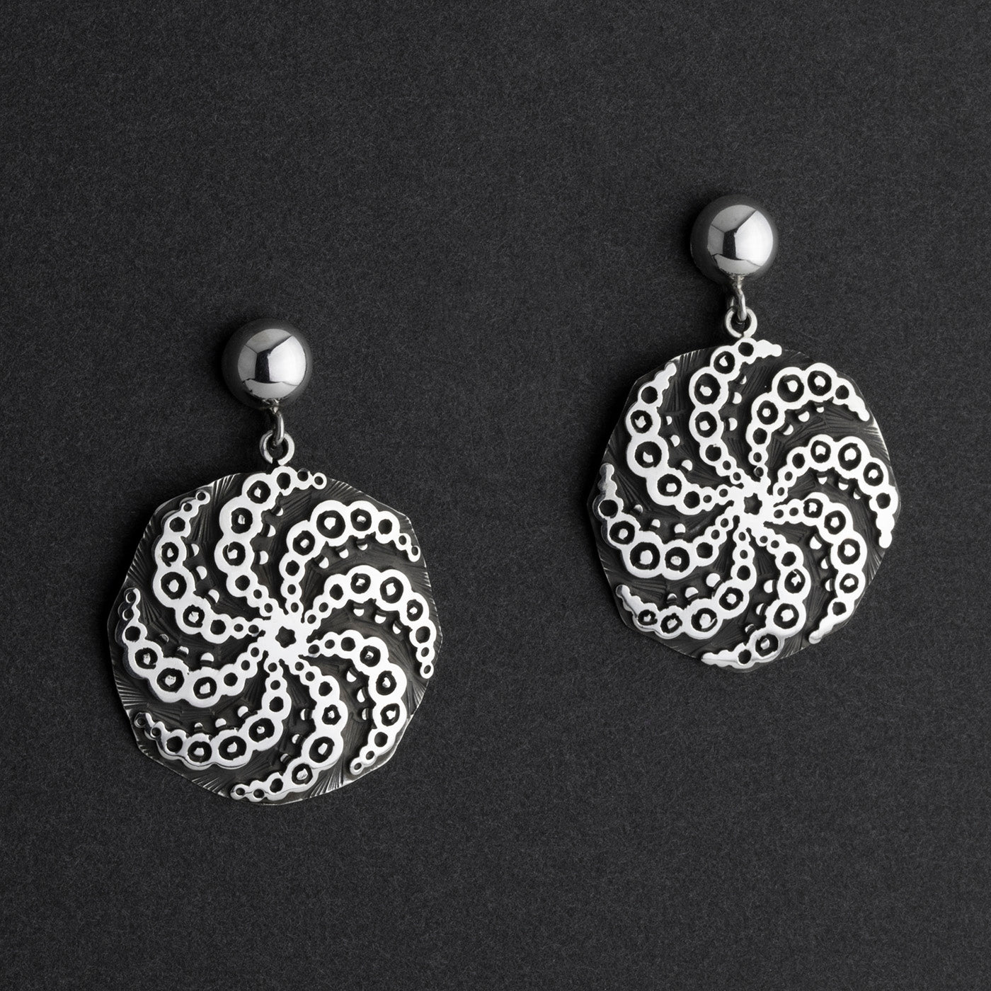 sterling silver crop circles drop earrings