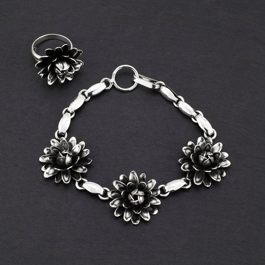 sterling silver dahlia flower bracelet