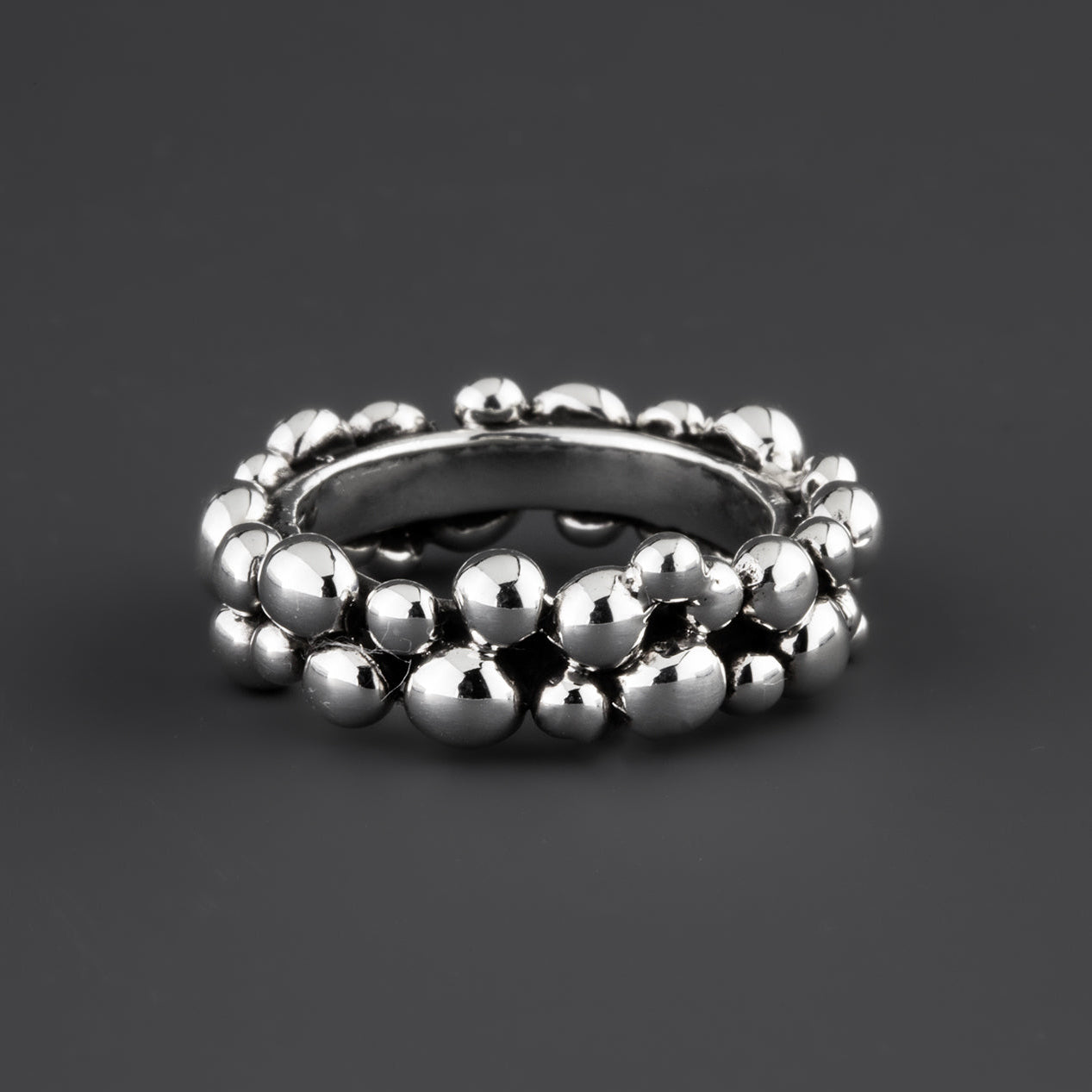 sterling silver double row bead band ring