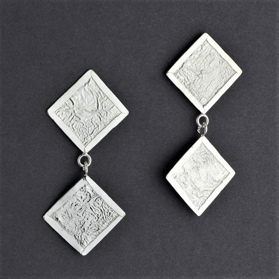 sterling silver double square drop earrings