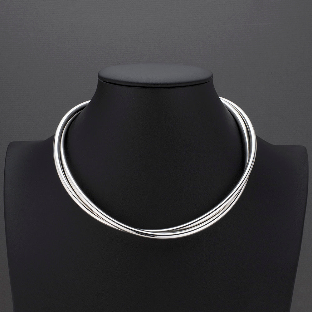 sterling silver double tube choker necklace