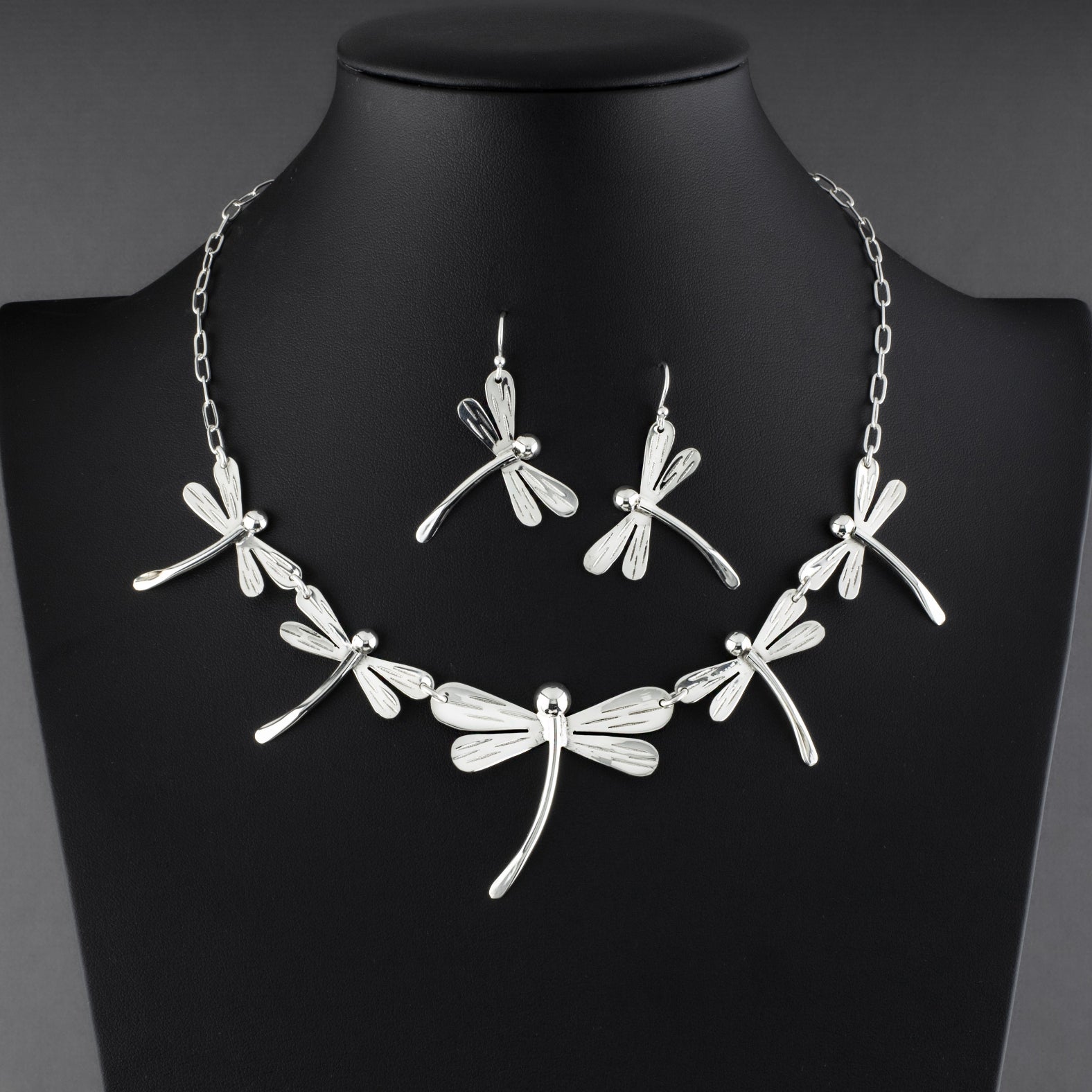 sterling silver dragonfly necklace earrings set