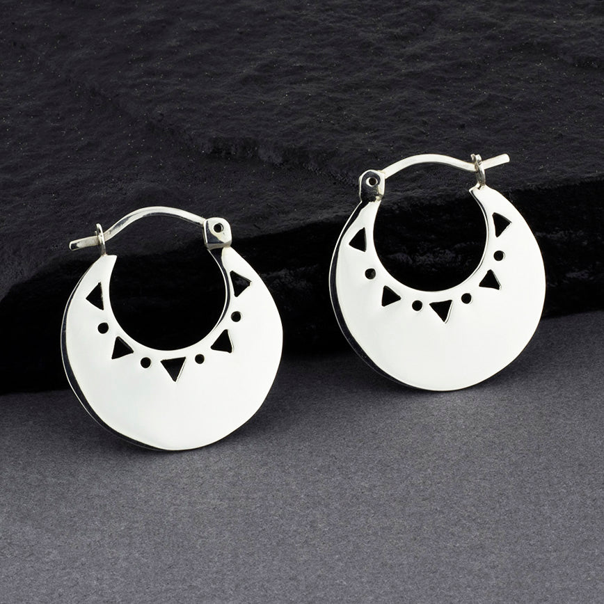 sterling silver flat basket hoop earrings