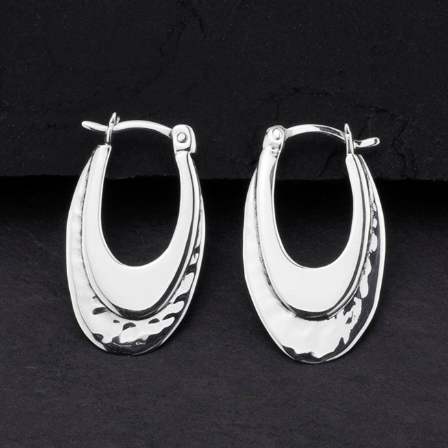 sterling silver flat oval hoop earrings
