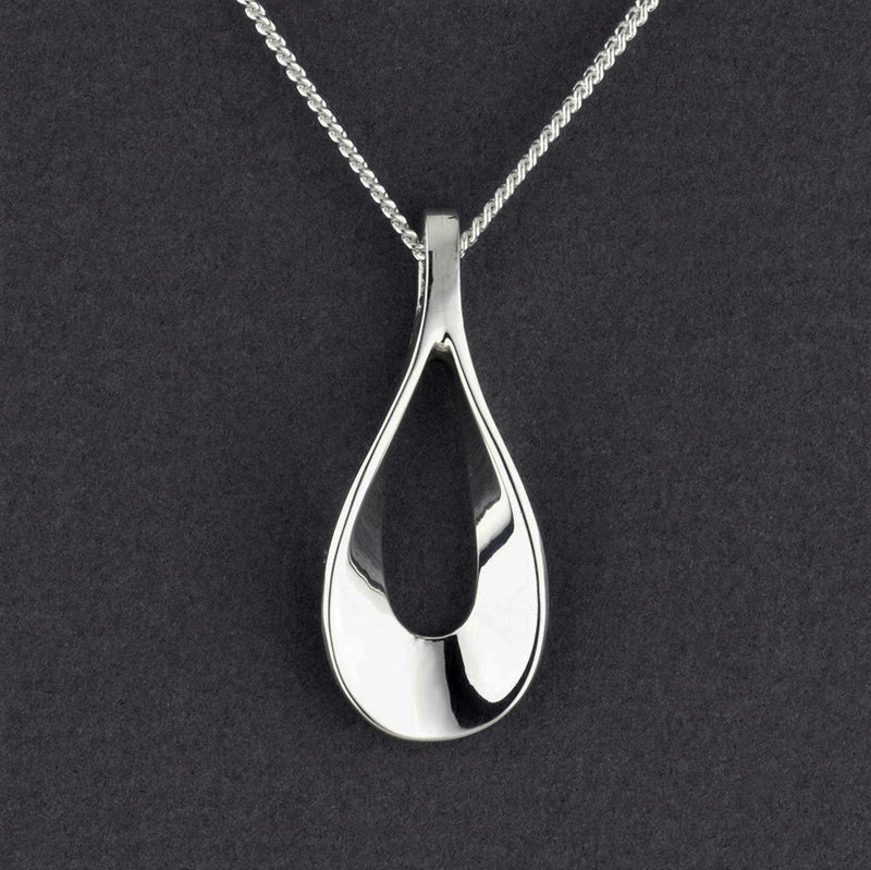 sterling silver folded open teardrop pendant necklace