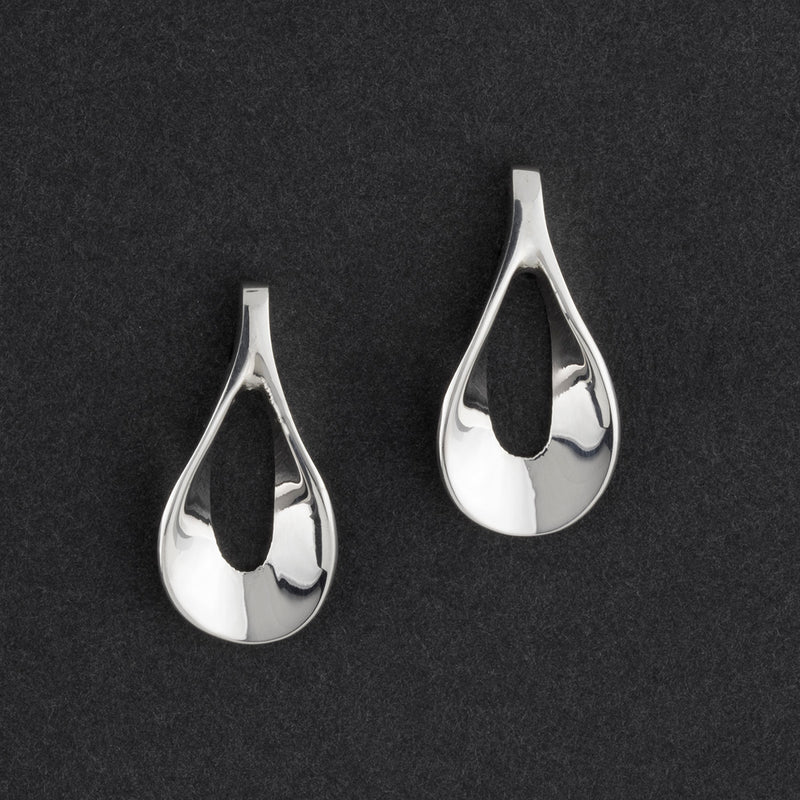 sterling silver folded open teardrop stud earrings