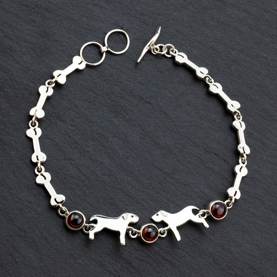 sterling silver and garnet dog lover bracelet