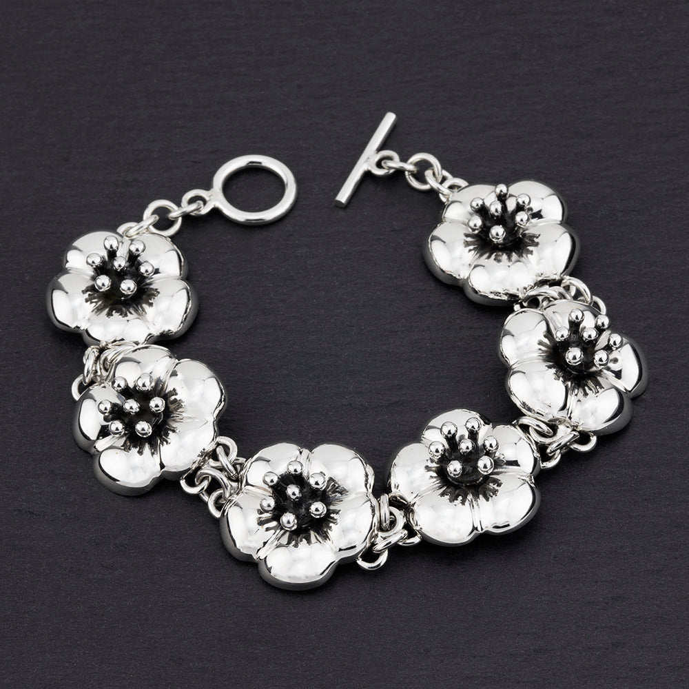 sterling silver hibiscus flower bracelet
