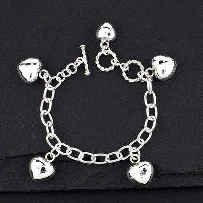 sterling silver multi heart charm bracelet