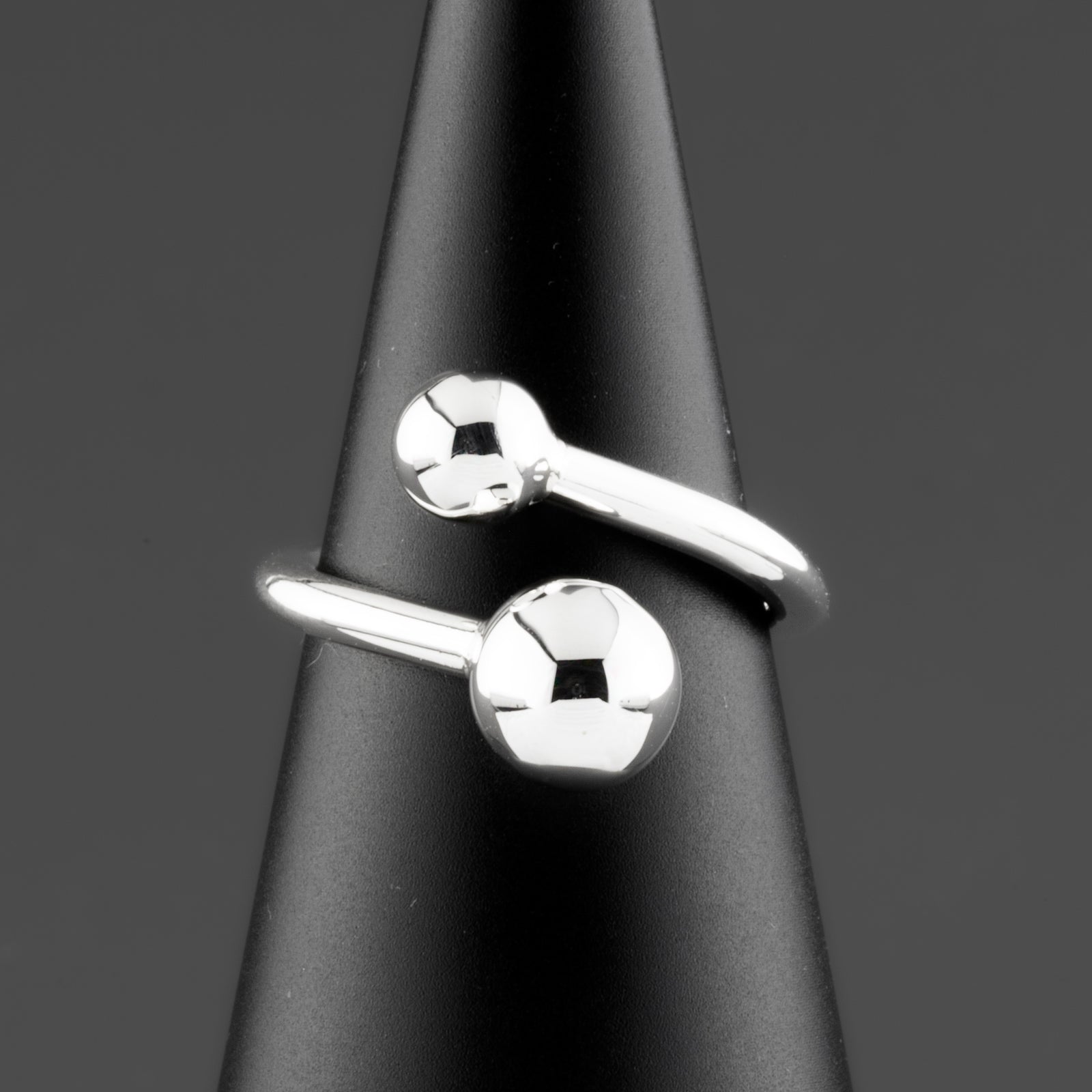 sterling silver open bypass ball ring