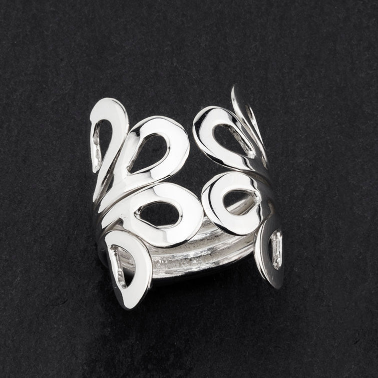 sterling silver open front floral petals ring