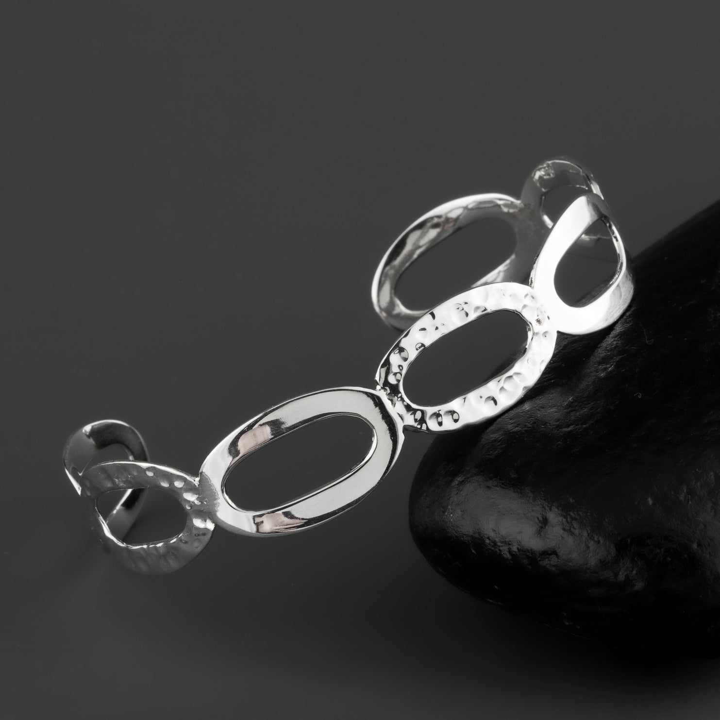 sterling silver oval link cuff bracelet