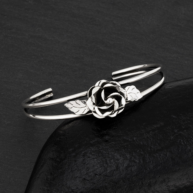 sterling silver rose flower cuff bracelet