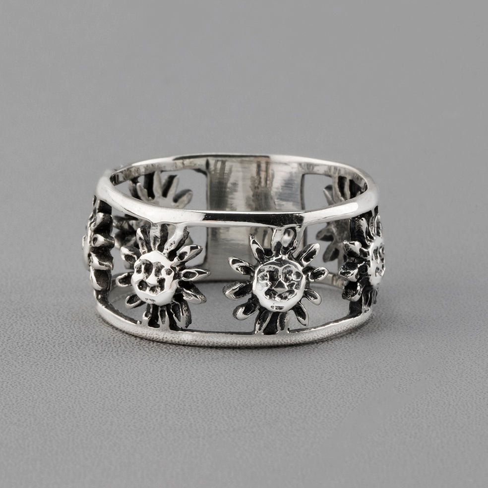 sterling silver sun face band ring