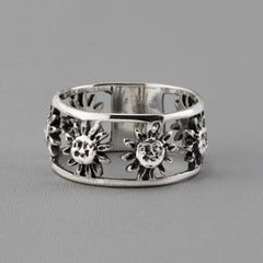 Sterling Silver Sun Face Band Ring - Reveka Rose
