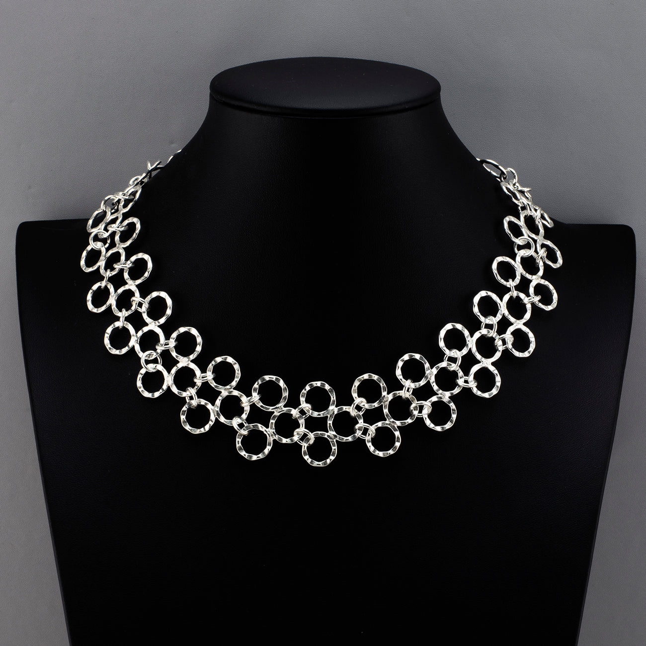 sterling silver textured circles statement necklace