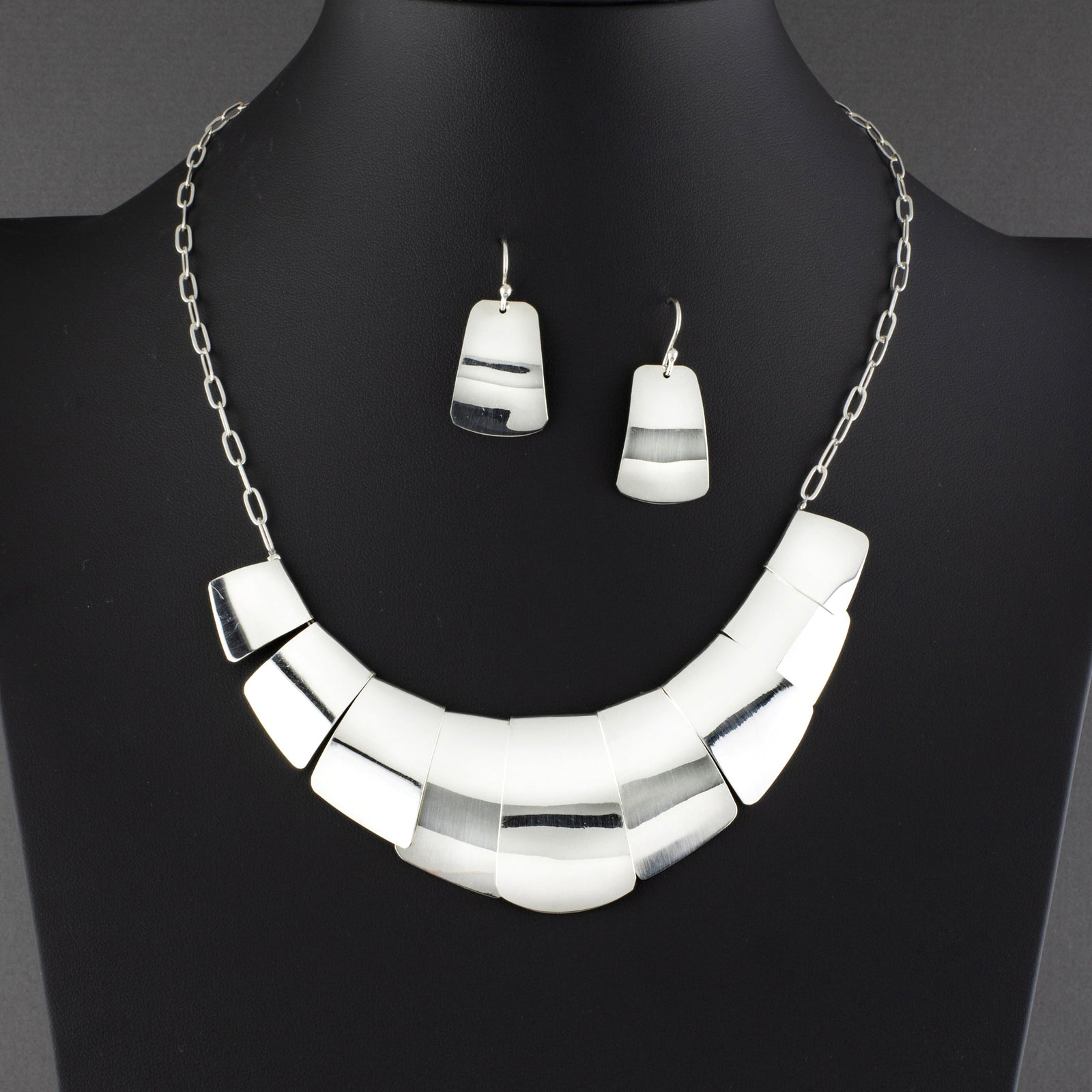 sterling silver tile bib necklace and earrings set