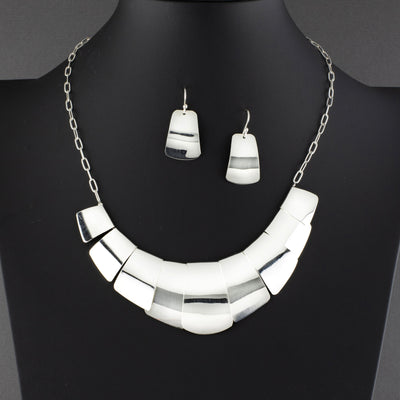 sterling silver tile bib necklace and earrings set