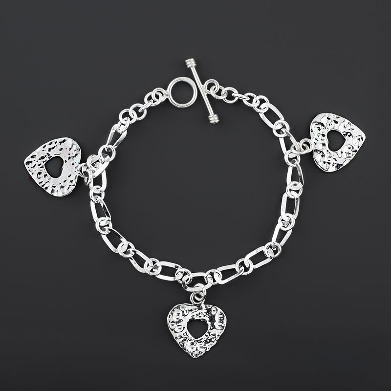 sterling silver triple heart charm bracelet