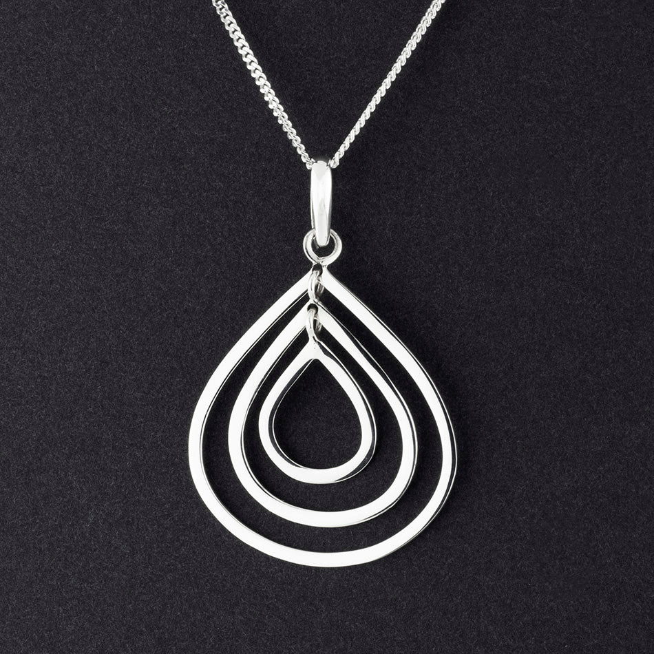 sterling silver triple teardrop pendant necklace