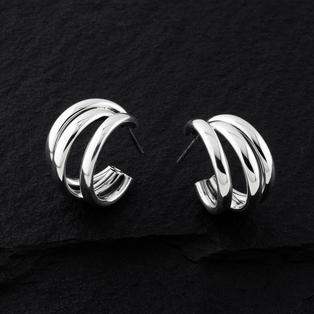 sterling silver triple tube hoop earrings