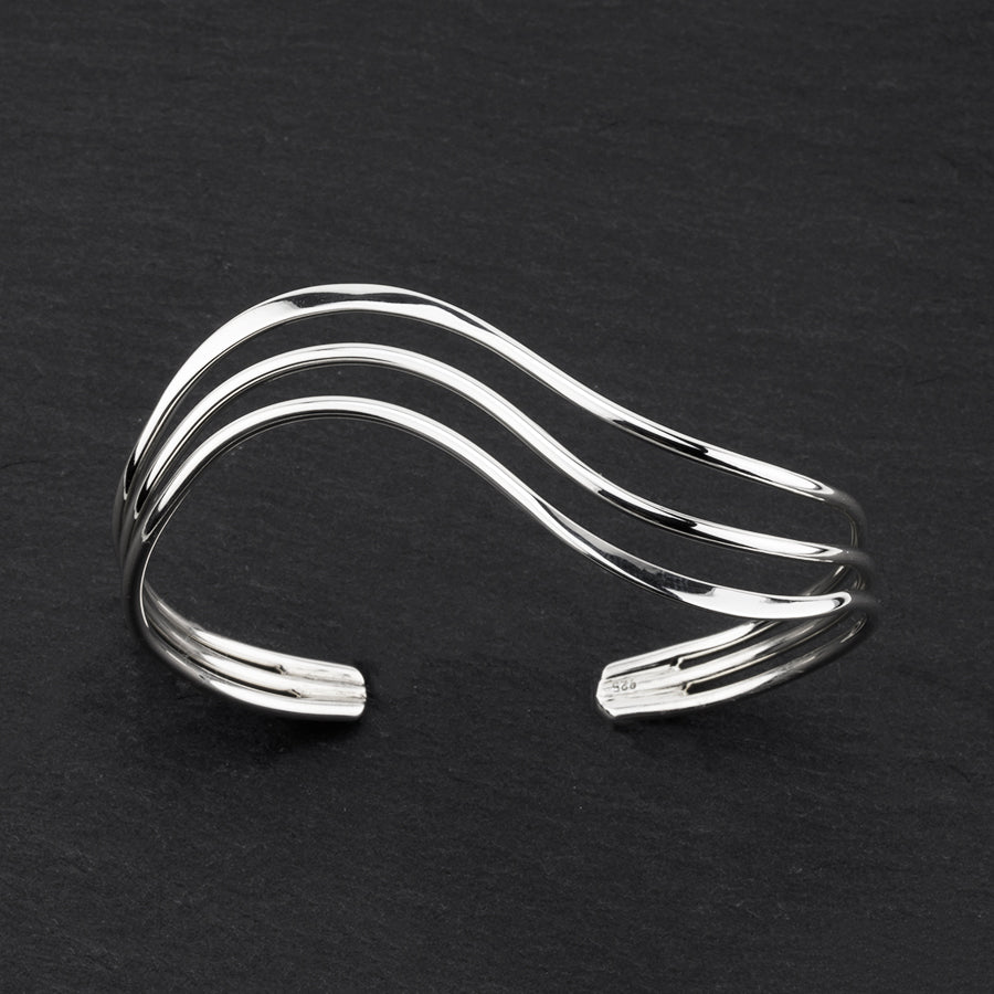 sterling silver triple wave cuff bracelet
