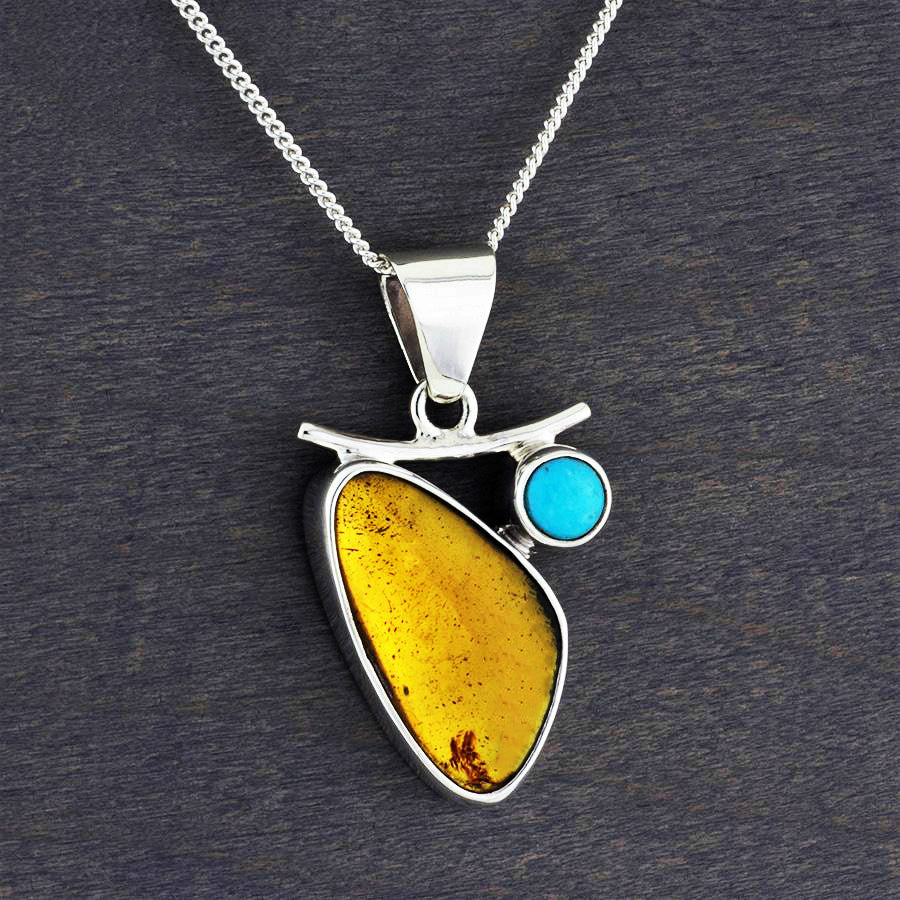 sterling silver turquoise and amber necklace