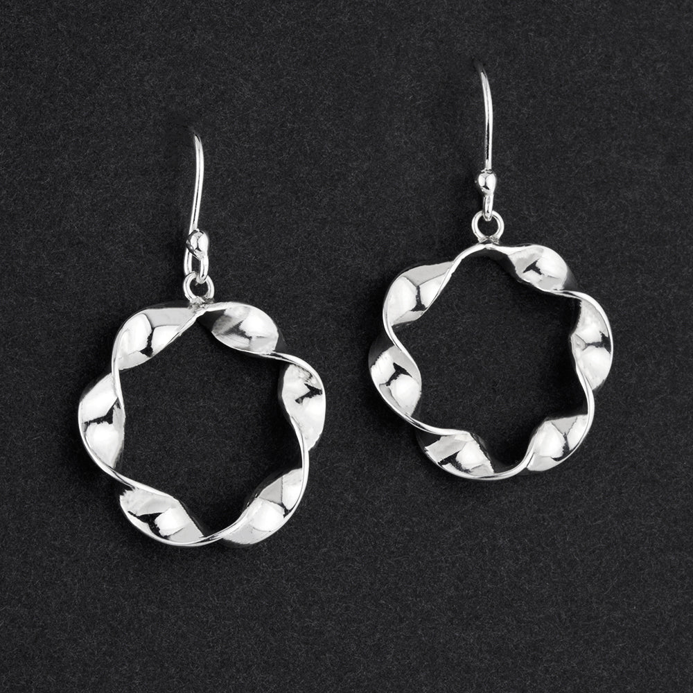sterling silver twisted ribbon circle drop earrings