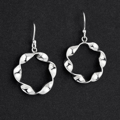 sterling silver twisted ribbon circle drop earrings