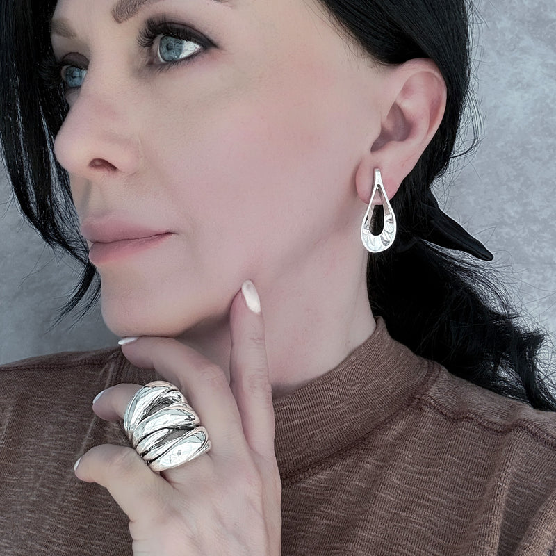 large open teardrop sterling silver stud earrings