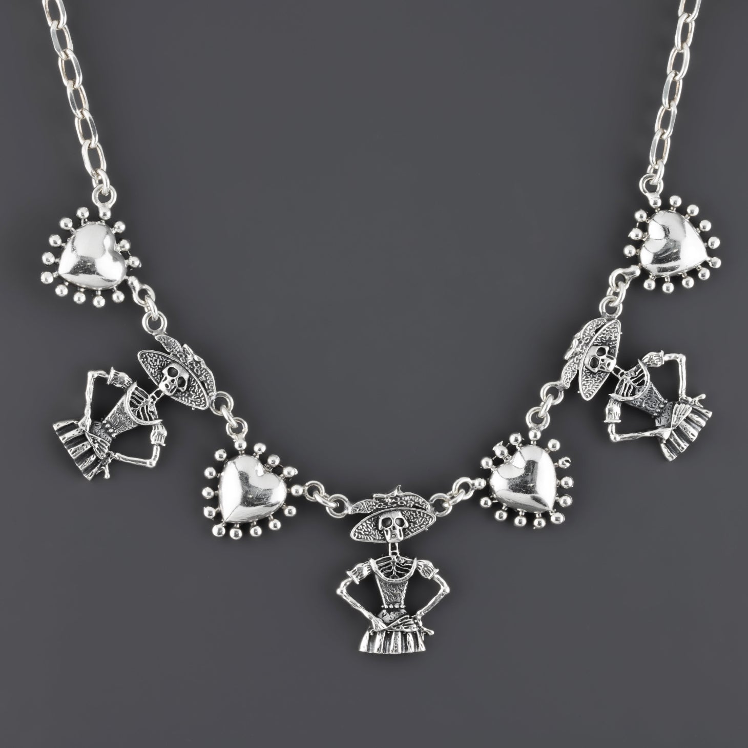 sugar skull sterling silver necklace
