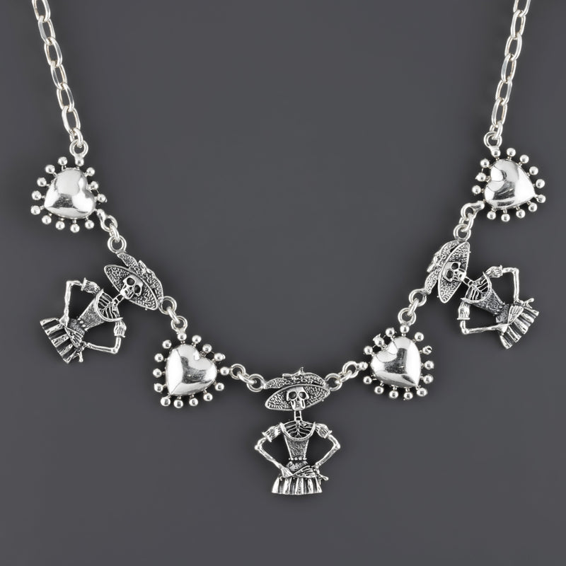 sugar skull sterling silver necklace
