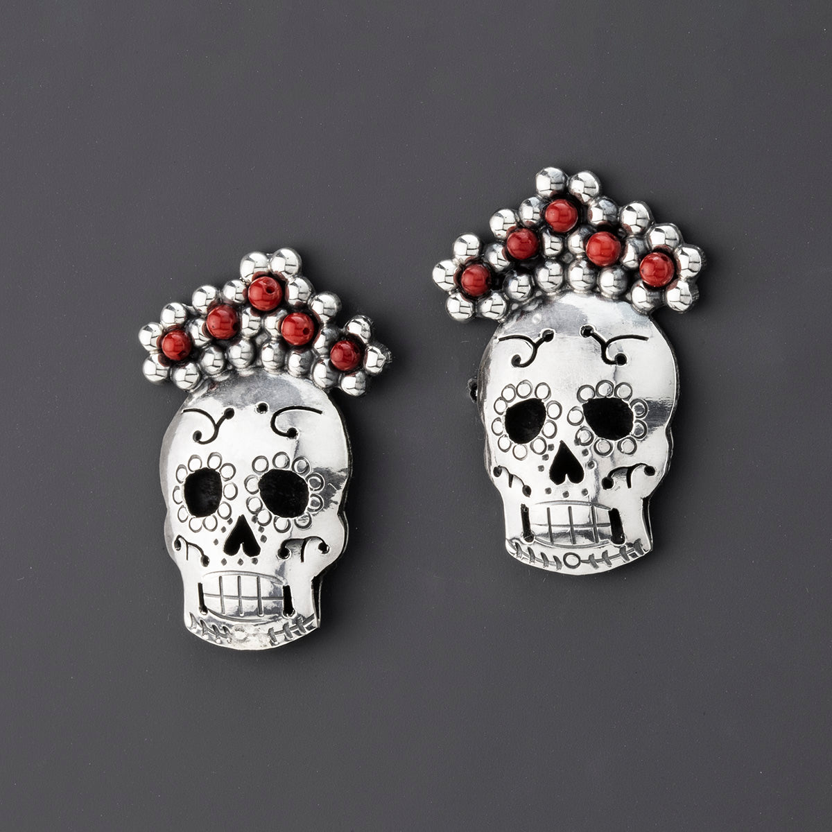 Reina Calavera Coral Earrings