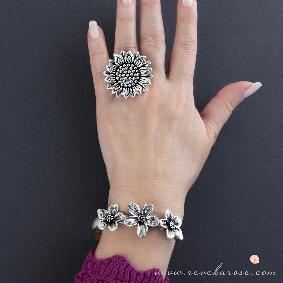 Sunflower Chunky Silver Ring