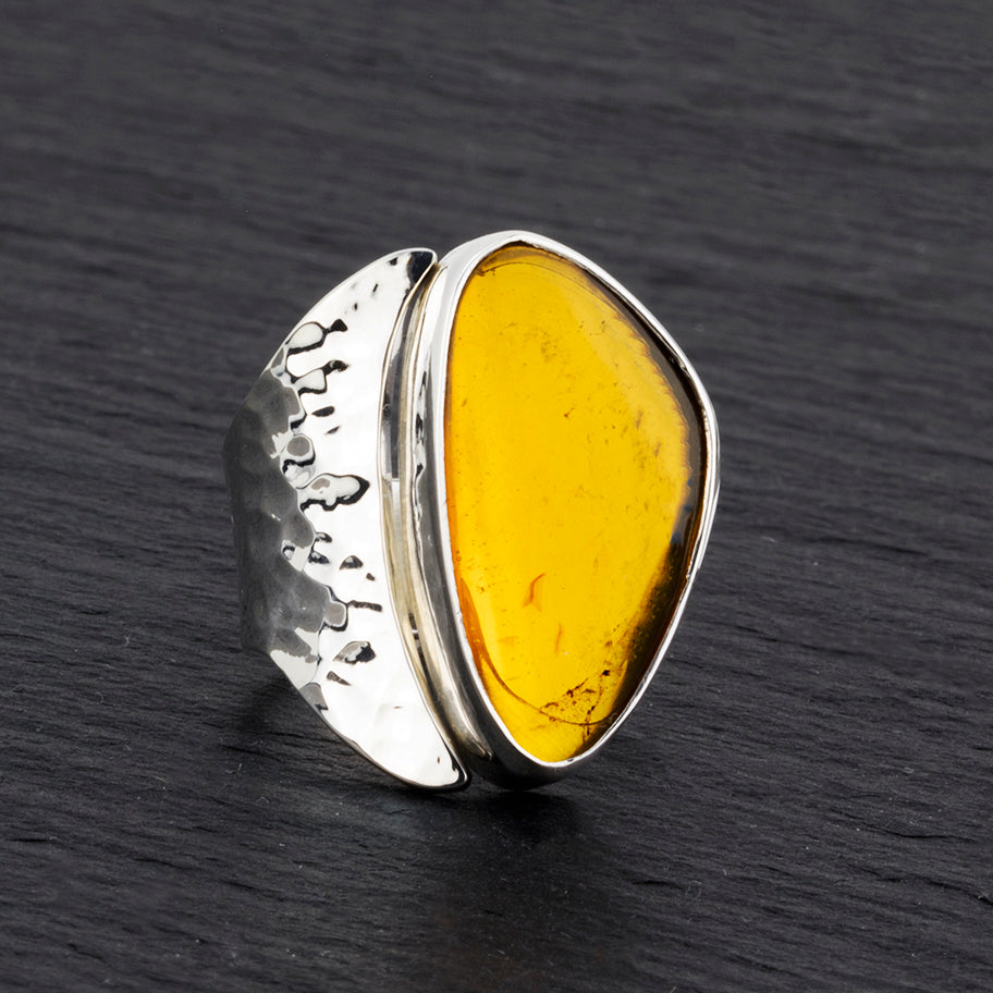 sunspell chunky silver and amber ring