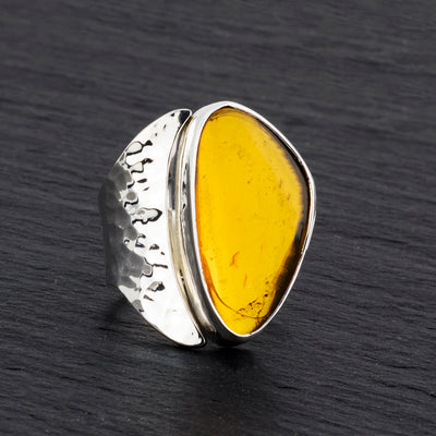 sunspell chunky silver and amber ring