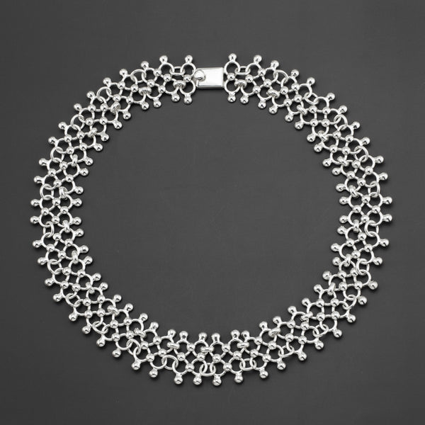 ☆TATIANA☆ Silver 925 Rose Beads Ribbon Necklace NZ2125 Silver-Tone & Black Rosary With Silver-Tone Our Lady Of